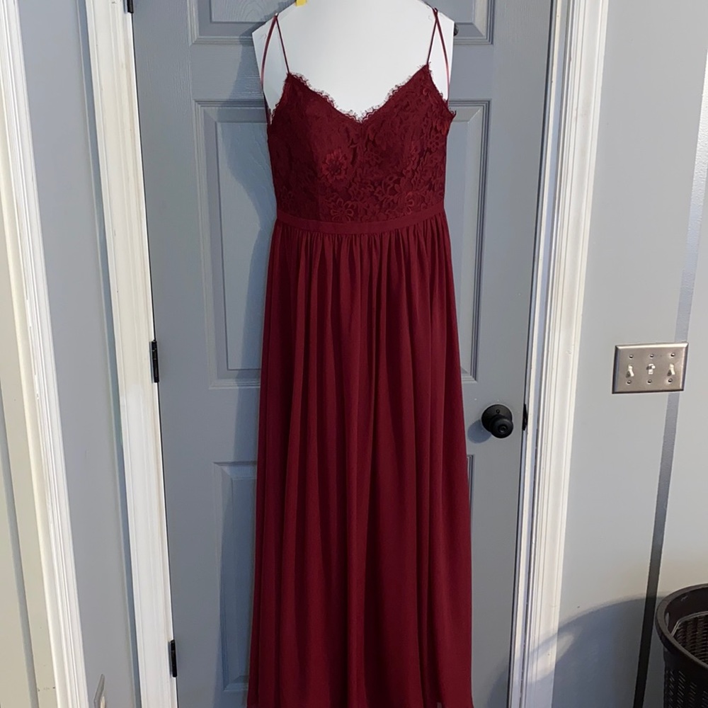 Burgundy Lace Bridesmaid Dress w/ Pockets